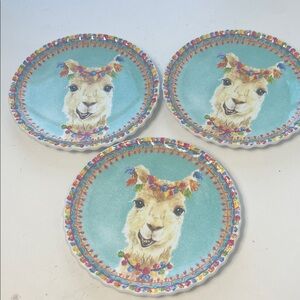 The Spring Shop Set of 3 Colorfal Floral Llama Plastic Tableware Plates
